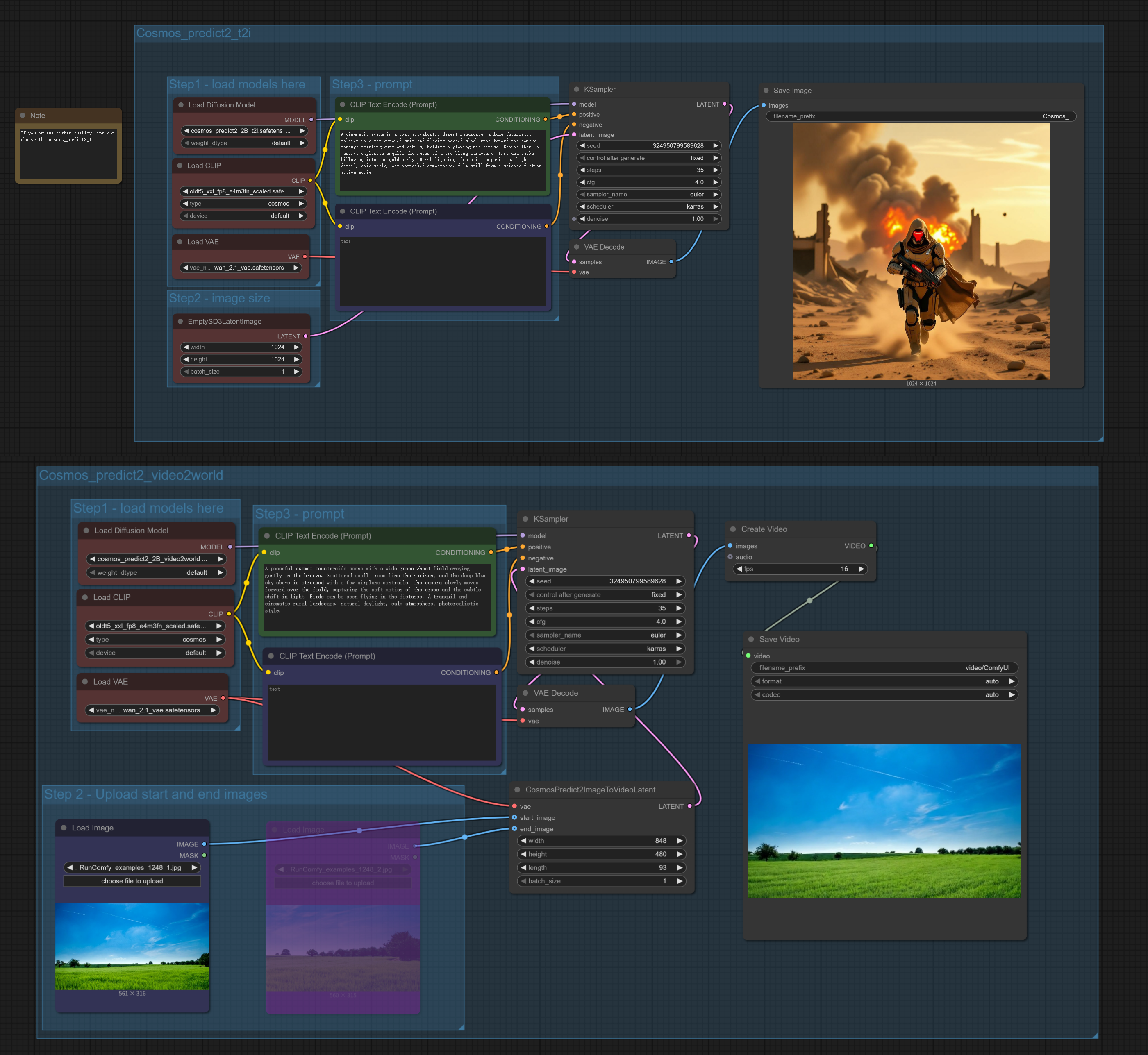 Cosmos-Predict2 Text2Image Video2World | ComfyUI Workflow