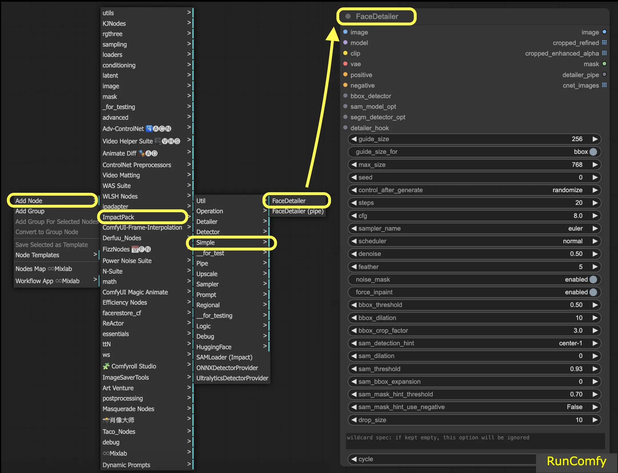 ComfyUI Impact Pack: Face Detailer Node Interface