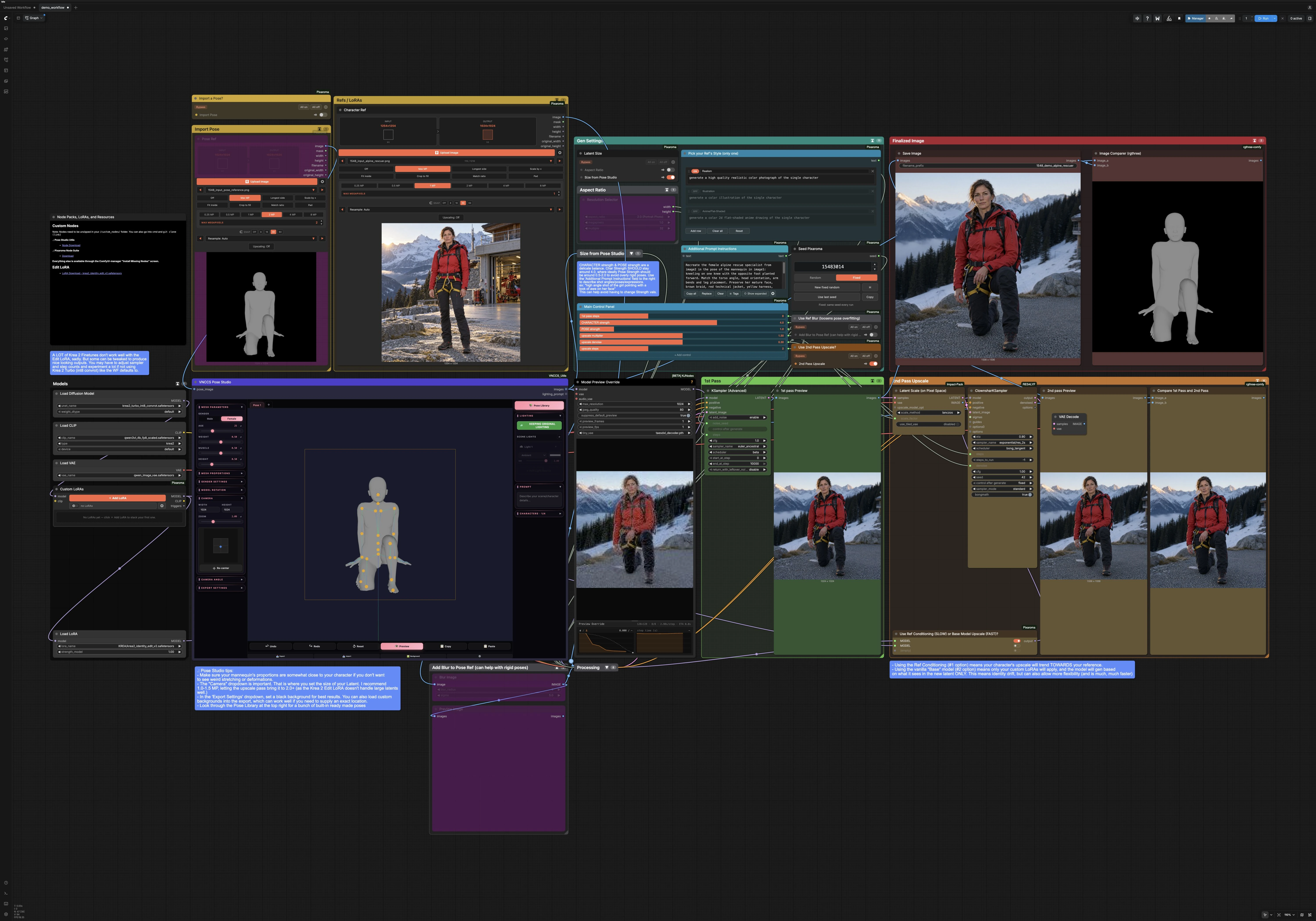 Krea 2 Pose Studio in ComfyUI - 3D Pose + Identity Edit