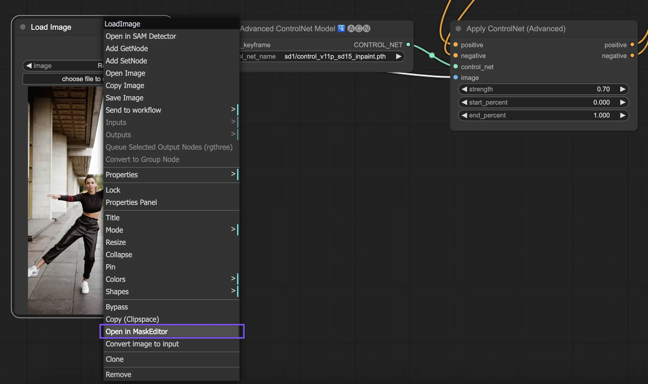 ComfyUI ControlNet Inpainting MaskEditor