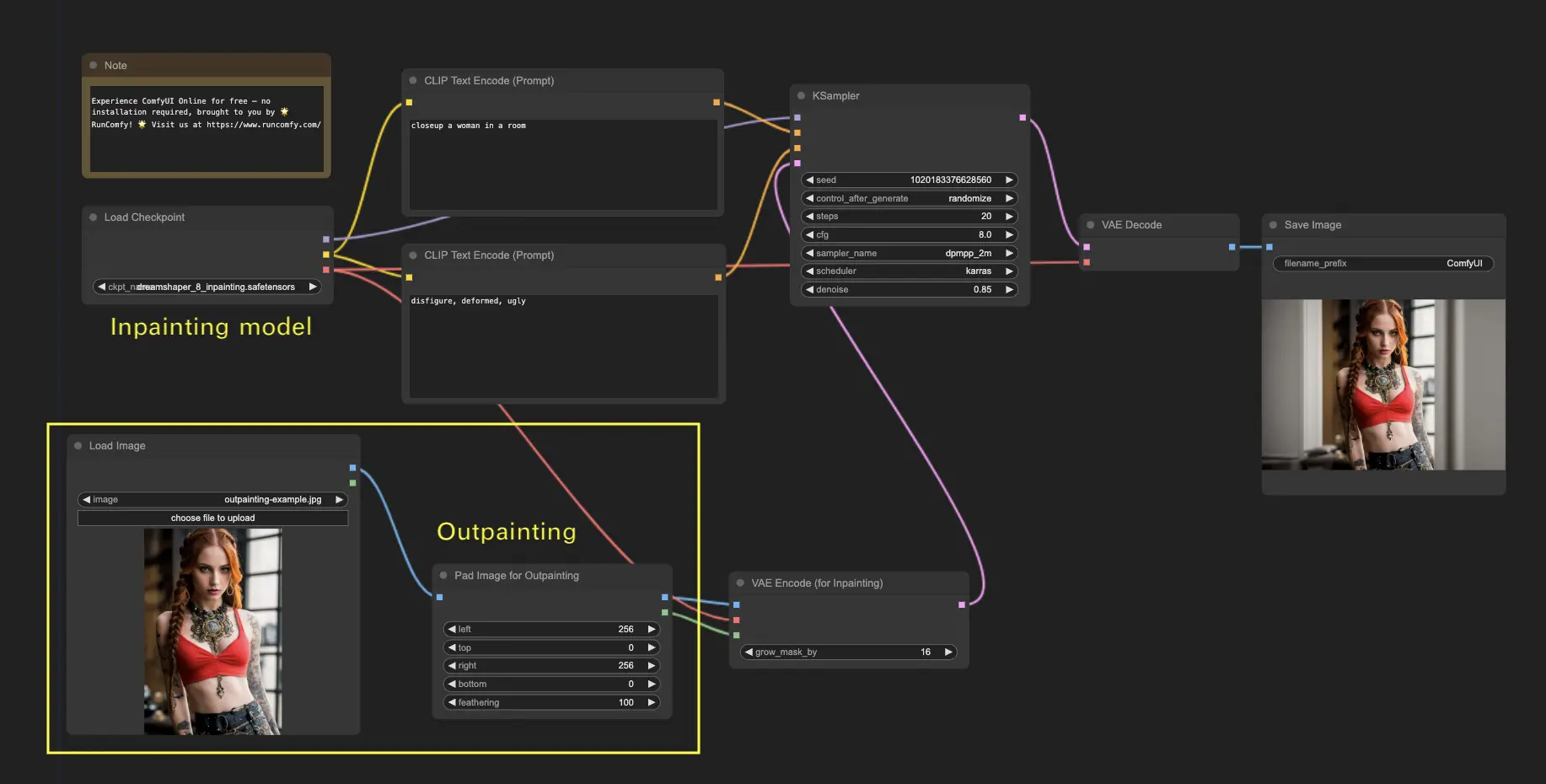 Flusso di lavoro ComfyUI outpainting